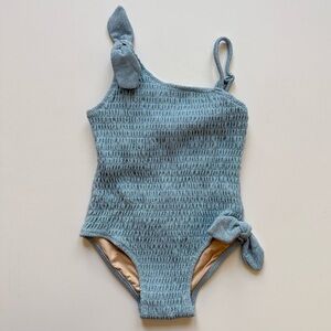 Shade Critters Girls One-Piece Smocked Metallic Swimsuit - Shimmer Ice Blue - 2T